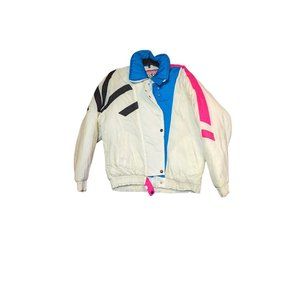 Vintage Kiska Ski Jacket White Colorful Nylon Size M Read